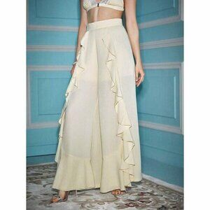 Alice McCall NWOT Ruffle Trim High Waist Wide Leg Pants in Apricot Ivory Size 10
